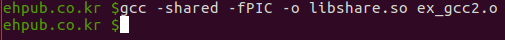 $ gcc -shared -fPIC -o libshare.so ex_gcc2.o
