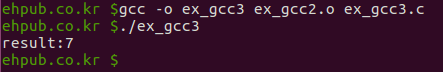 $ gcc -o ex_gcc3  ex_gcc2.o  ex_gcc3.c