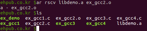 $ ar rscv libdemo.a ex_gcc2.o