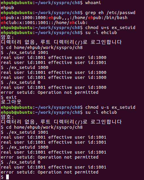 [그림 8.5] ex_setuid 실행 화면